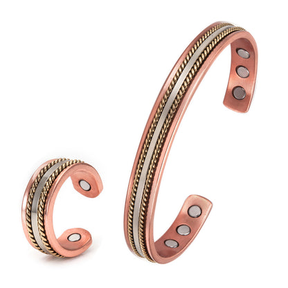 Magnetic Red Copper Adjustable Ring & Bracelet Set