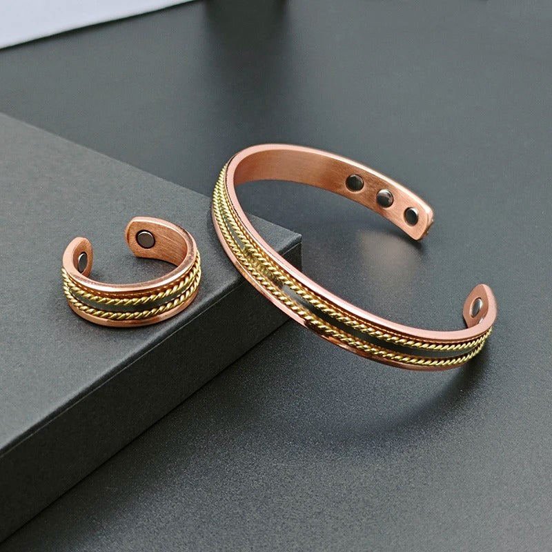 Magnetic Red Copper Adjustable Ring & Bracelet Set