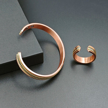 Magnetic Red Copper Adjustable Ring & Bracelet Set